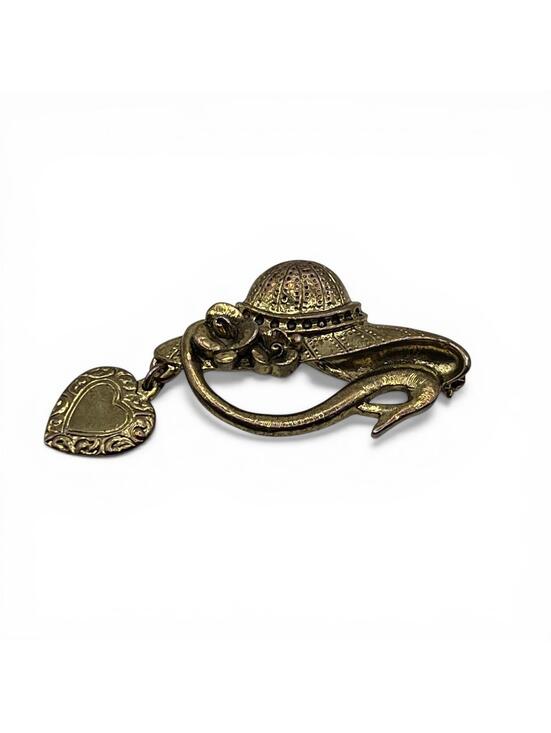 Jewelry - Vintage Bronze Tone Hat and Heart Dangle Brooch Pin